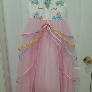 Stunning Pink Unicorn Party Dress with Floral Embroidery